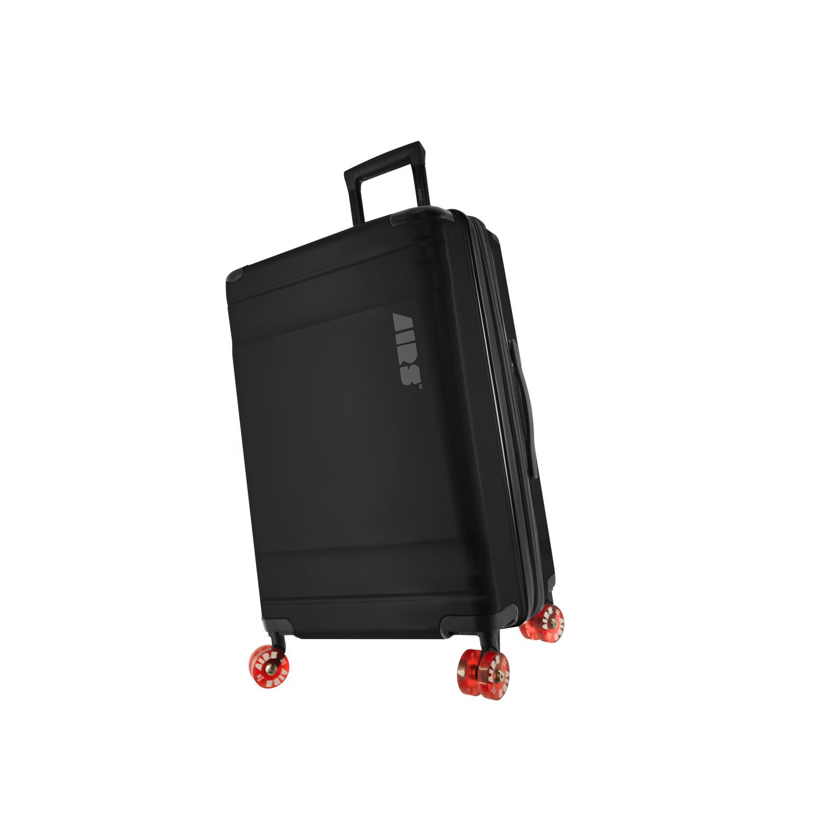 a suitcase with wheels on a white background